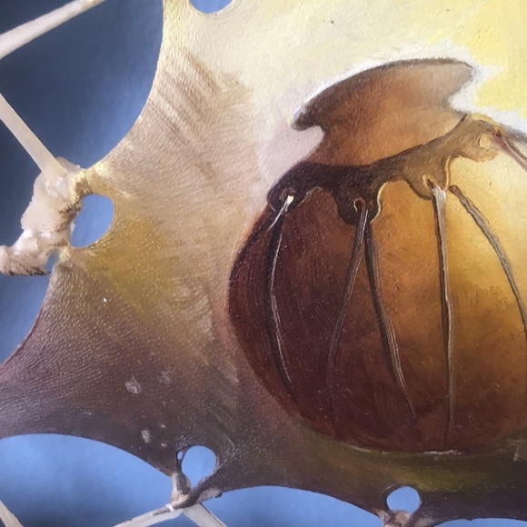 Rustic handpainted on leather & wood sticks frame Native American oil painting - Picture 9 of 16